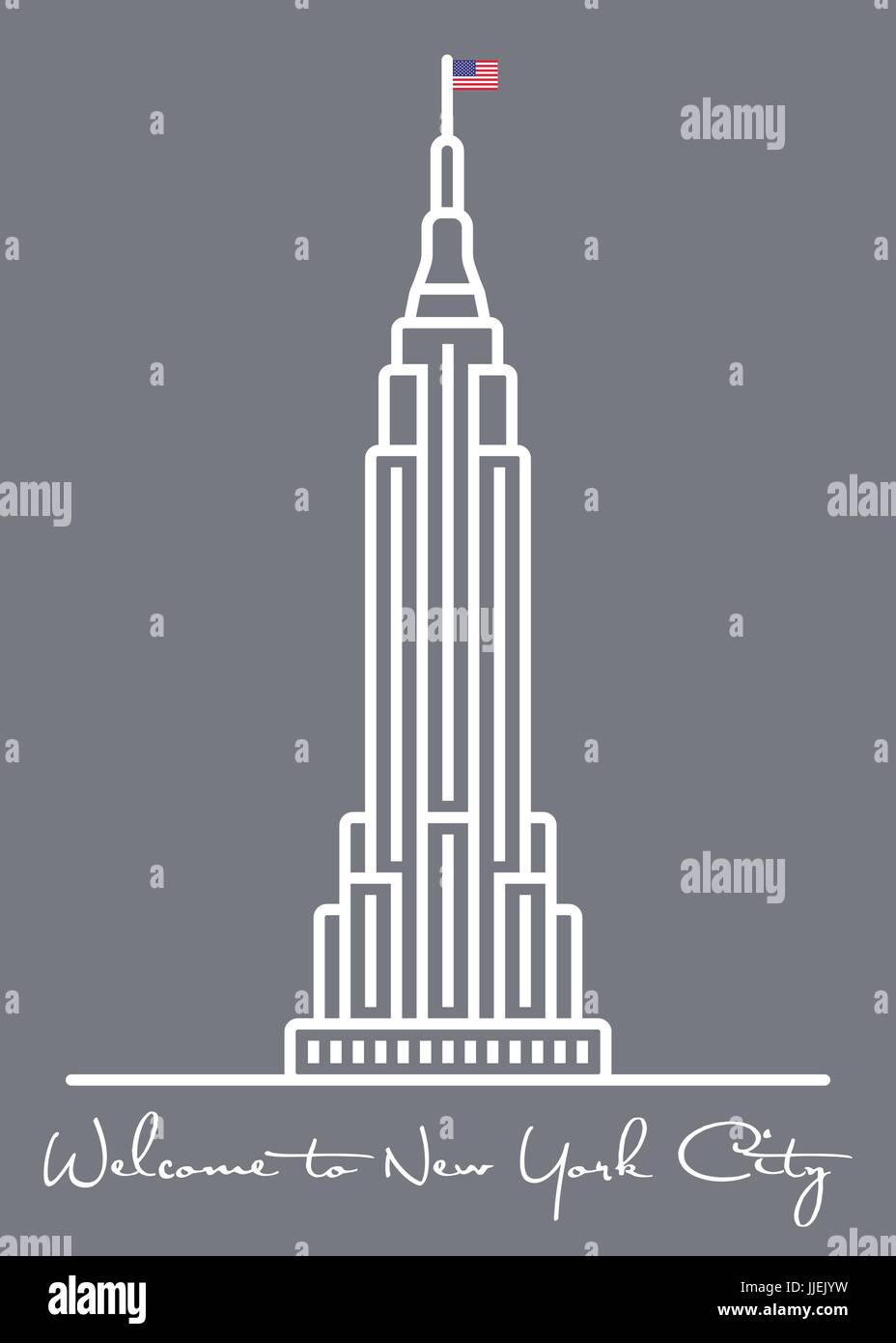 Bienvenue à New York City carte de souhaits avec l'icône de la ligne de gratte-ciel vector illustration Illustration de Vecteur