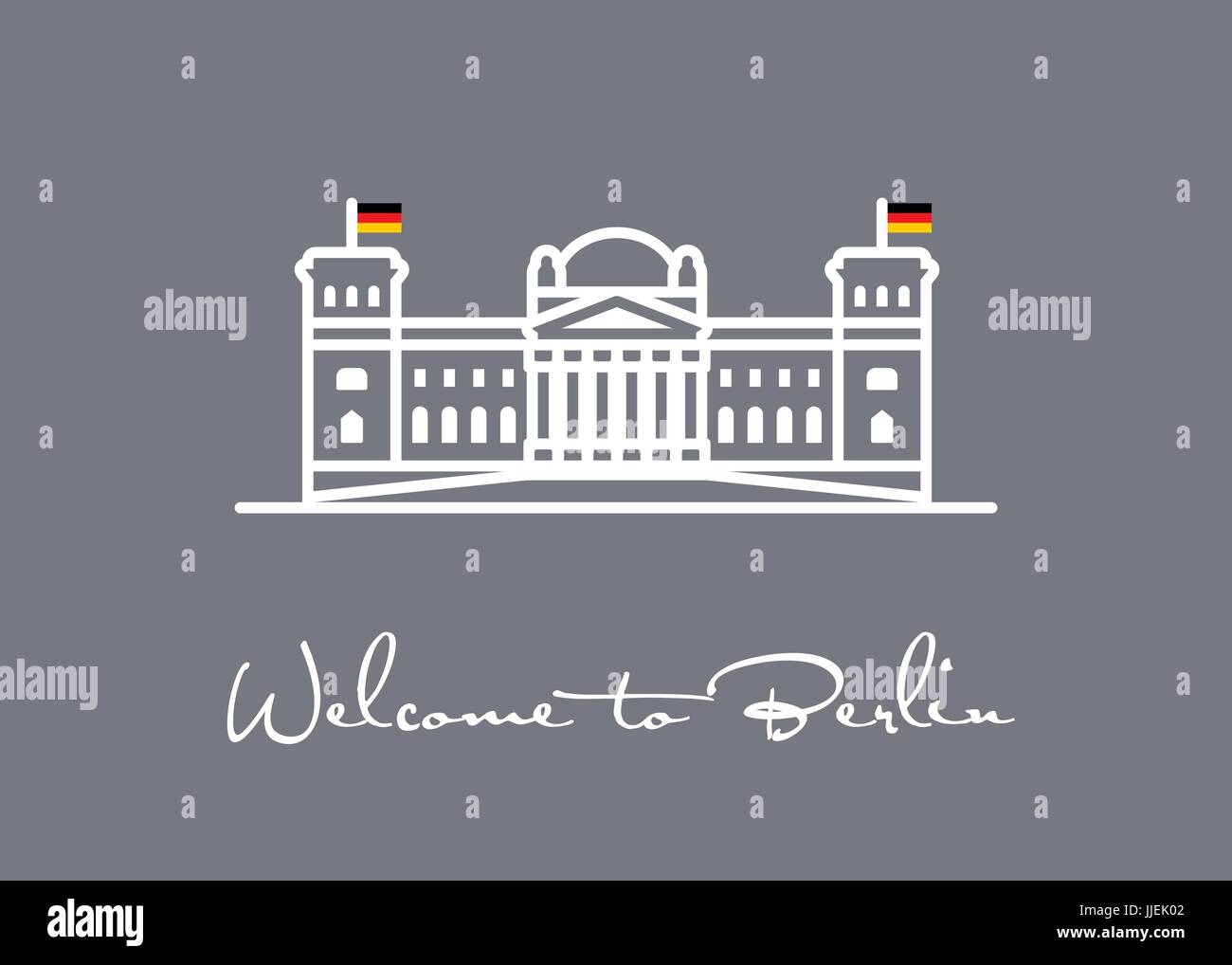 Bienvenue à Berlin carte de souhaits avec l'icône de la ligne du Reichstag. Illustration de Vecteur