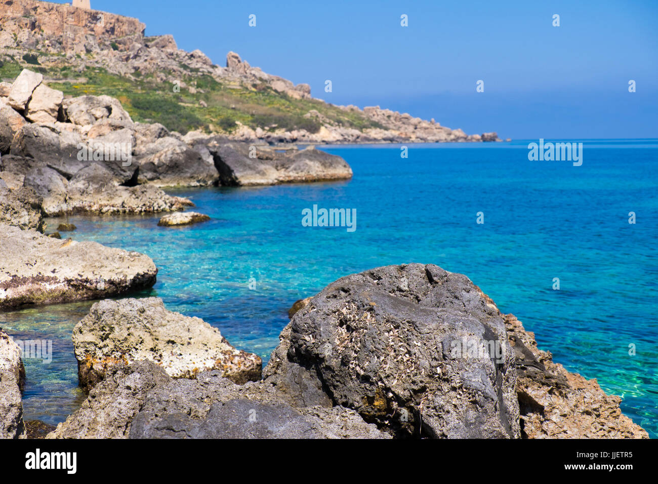 Pierre la Mer l'île de Gozo à Malte sur la côte. Banque D'Images