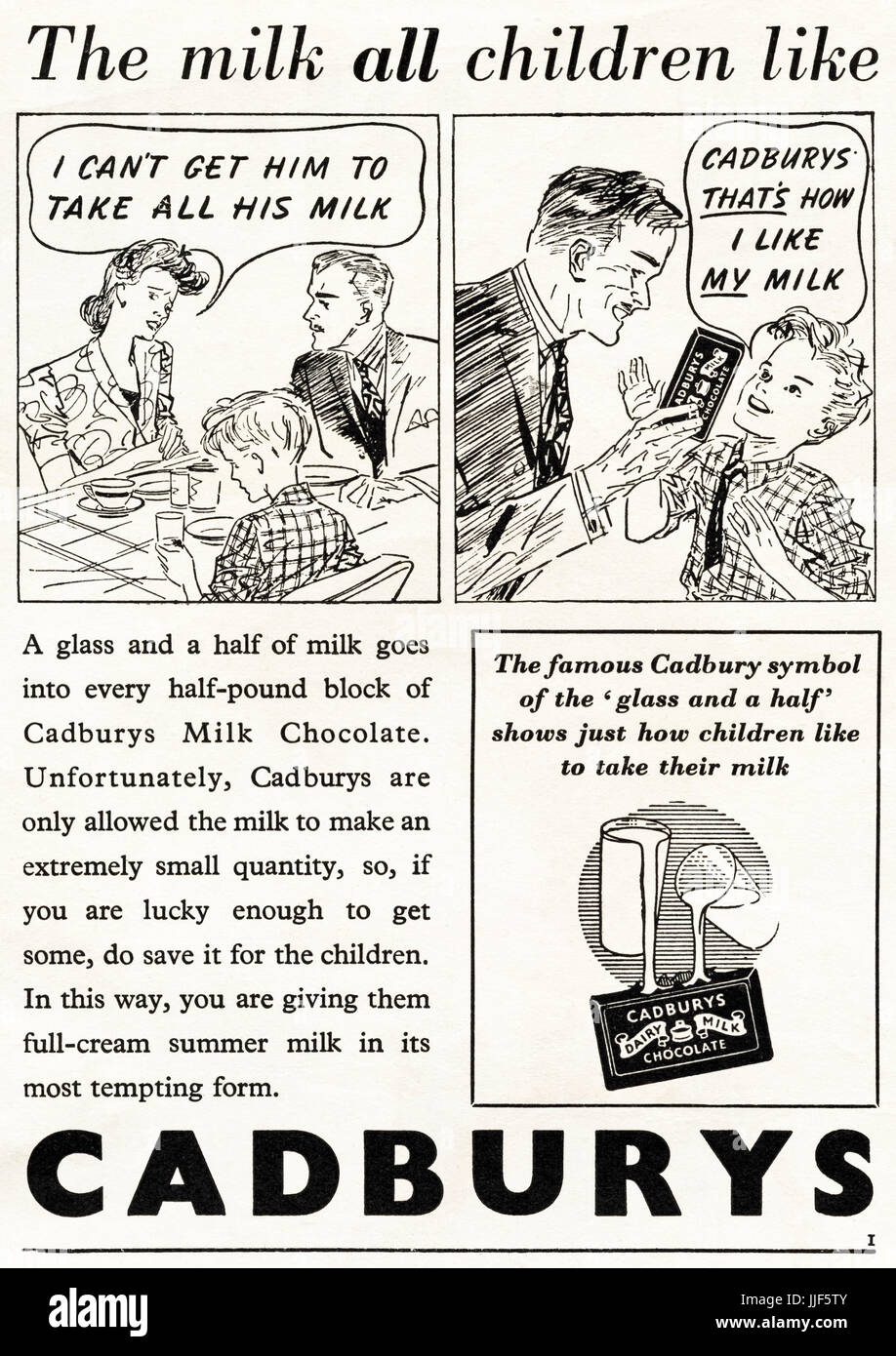 1940 old vintage original publicité Publicité Cadburys Dairy Milk Chocolate magazine en 1946 lorsque les fournitures de circa certaines marchandises étaient encore limitée au titre de rationnement de l'après-guerre Banque D'Images