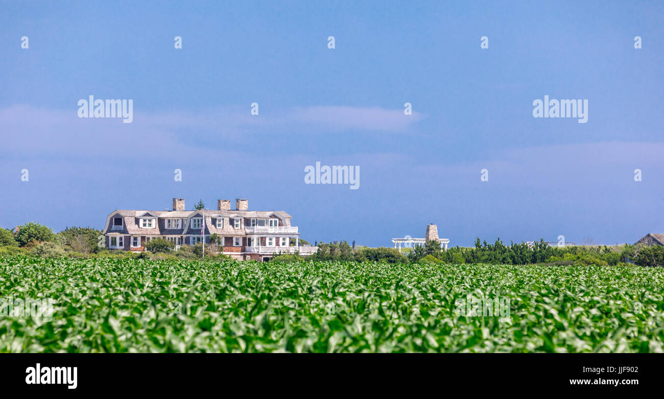 Grande maison d'été à Sagaponack en bordure d'un champ de maïs dans la région de Sagaponack ny Banque D'Images