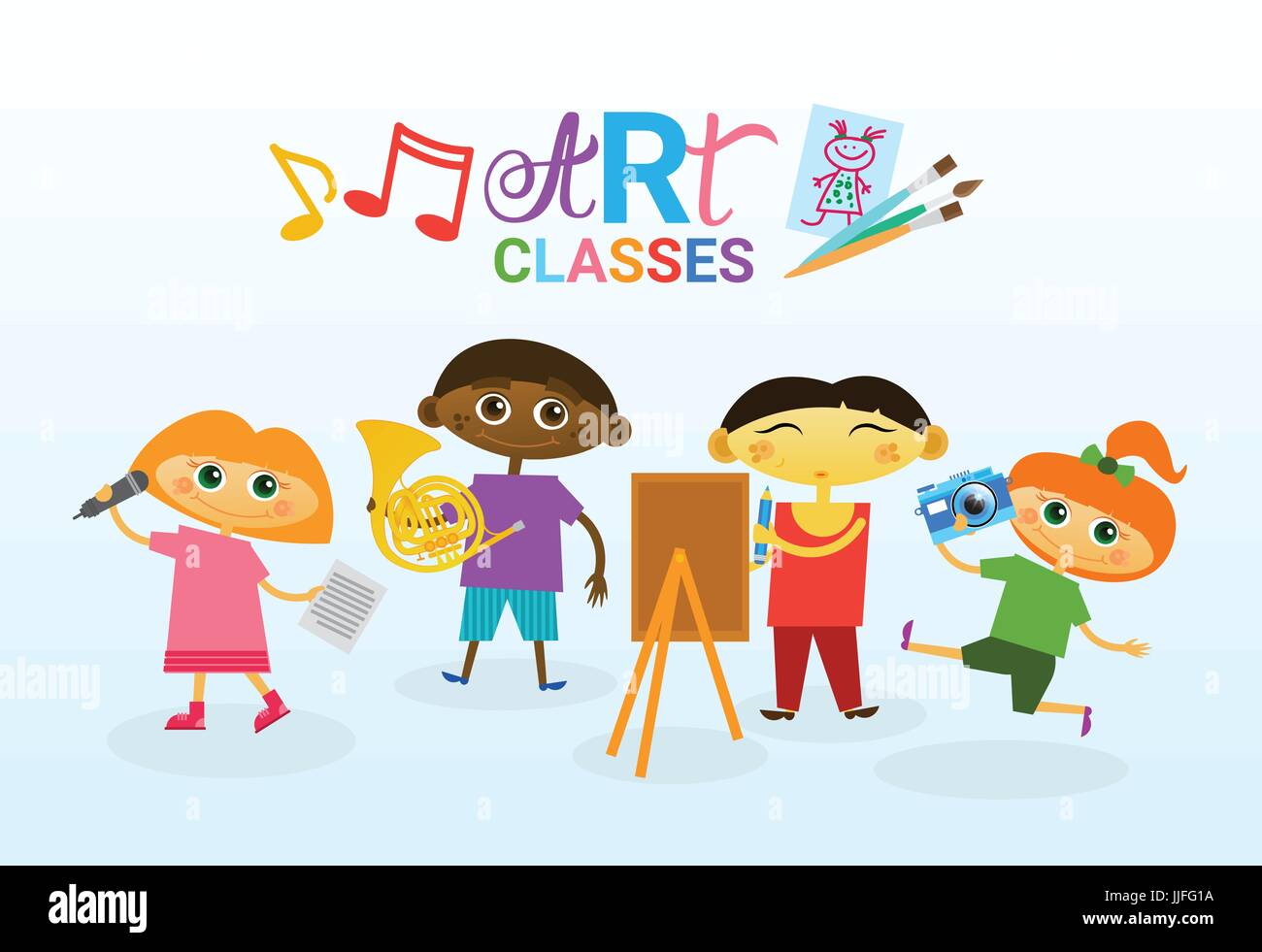 Des cours pour les enfants de l'école artistique de création logo bannière pour les enfants Illustration de Vecteur