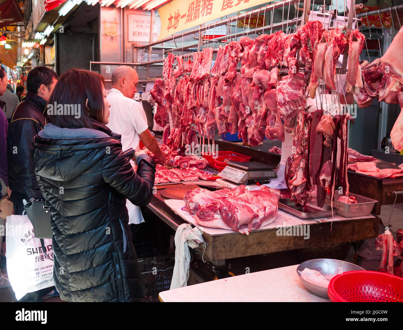 Hong Kong . Sheing boucher au marché Wan Banque D'Images