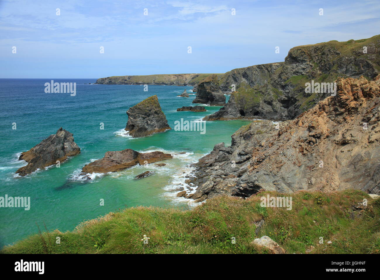 Bedruthan steps (Carnewas), North Cornwall, England, UK Banque D'Images