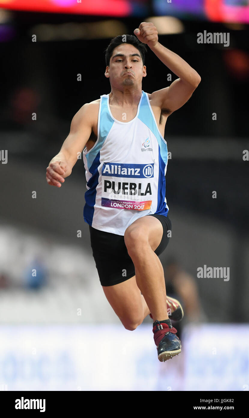 L'Argentine Leonel Matias Puebla participe à la finale hommes long Jump T47 lors du sixième jour des Championnats du monde d'athlétisme Para 2017 au stade de Londres. APPUYEZ SUR ASSOCIATION photo. Date de la photo: Mercredi 19 juillet 2017. Voir le paragraphe sur l'athlétisme de l'histoire de l'Assemblée parlementaire crédit photo devrait se lire : Victoria Jones/PA Wire. Banque D'Images