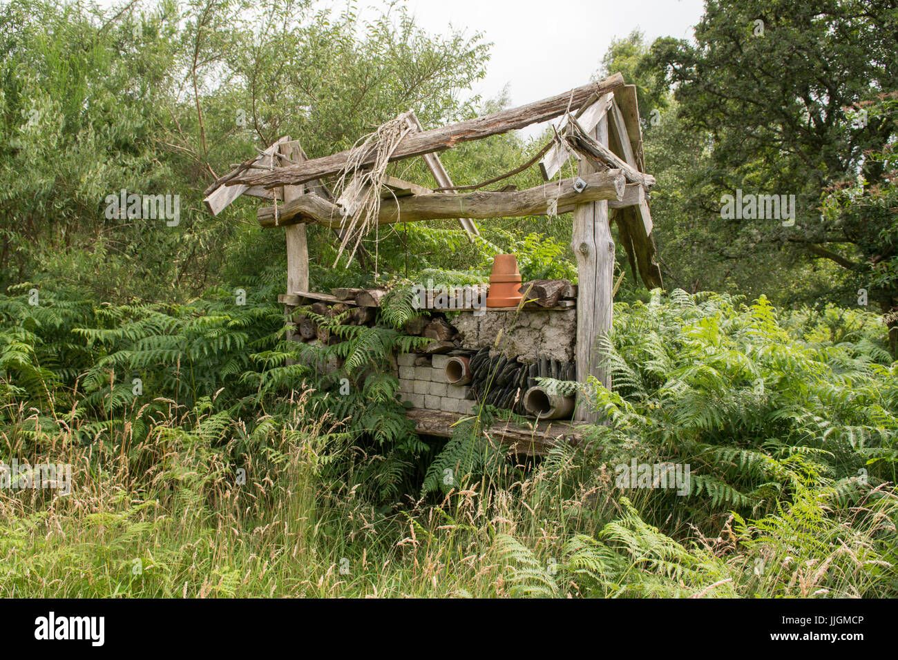 Hôtel à insectes à la forêt indigène Cashel appartenant à la Royal Scottish Forestry Society, Loch Lomond, Ecosse, Royaume-Uni Banque D'Images