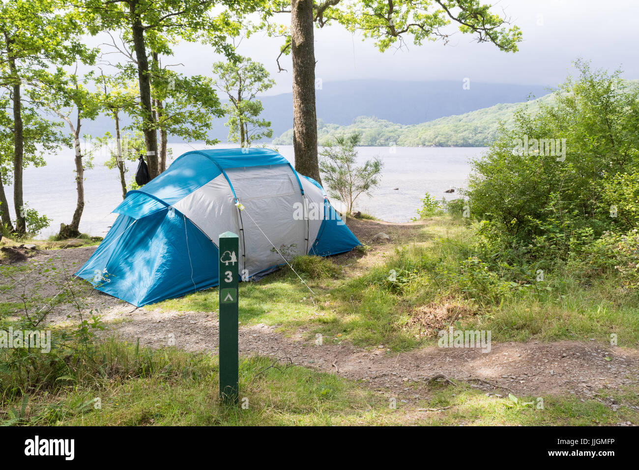 La baie d'Sallochy site camping Woodland, Loch Lomond, Ecosse, Royaume-Uni Banque D'Images