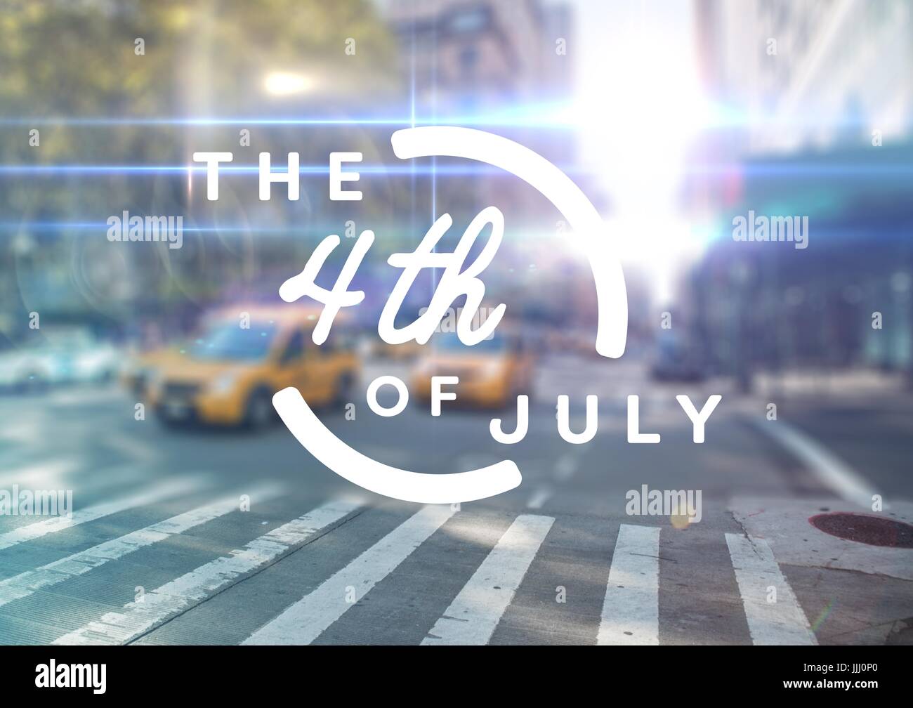 Quatrième de juillet blanc contre graphique scène de rue floue à l'aide de fusées éclairantes Banque D'Images