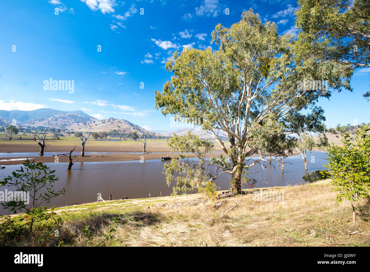 La vue sur le lac de Hume et la rivière Murray de près de Victoria, en Australie à Kiewa Banque D'Images