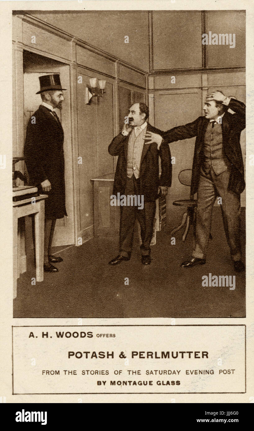 La potasse et Perlmutter, célèbres acteurs Yiddish. New York 1920 des années 30. Représentant de la scène choc. Publicité pour spectacle présenté par A.H. Woods dans le théâtre à Brooklyn, New York. Banque D'Images