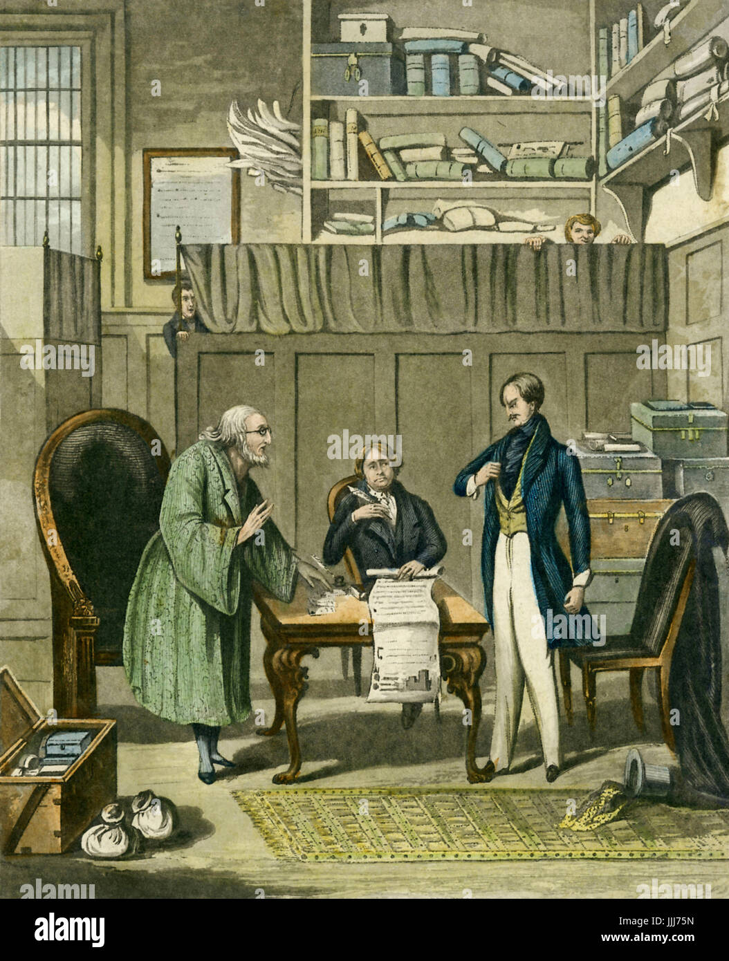 La vie d'un noble par George Dawe (1781-1829). Six scènes, l'usurier, dépeint un homme juif. Ca. 1825. Banque D'Images