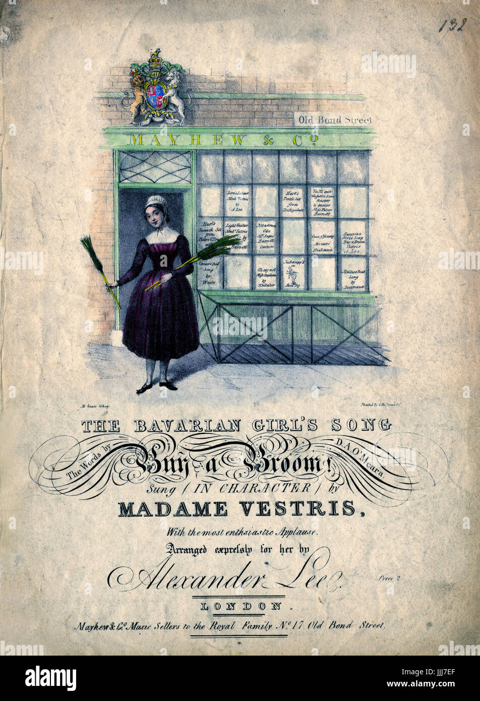 Madame Vestris score couvrir : La fille de Bavière's chanson 'Acheter un balai !'. Par D.A. O'Meara. Organisé par Alexander Lee. Publié par Mayhew & Co, Londres. 19e siècle lithographie colorée à la main représentant Madame Vestris dans le rôle. Lucia Elizabeth Vestris (né en tant que Elizabetta Lucia Bartolozzi i) était une actrice et chanteuse d'opéra contralto : Janvier 1797 - 8 août 1856 Banque D'Images