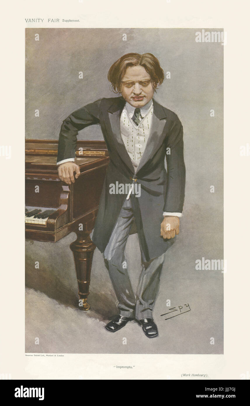 Mark Hambourg - portrait debout. Vanity Fair caricature de Spy (De son vrai nom Sir Leslie Matthew Ward 21 novembre 1851 - 15 mai 1922). Sous-titre suivant Impromptu', 'en date du 1908. MH : Russian-British pianiste de concert : 1 juin 1879 - 26 août 1960. Banque D'Images