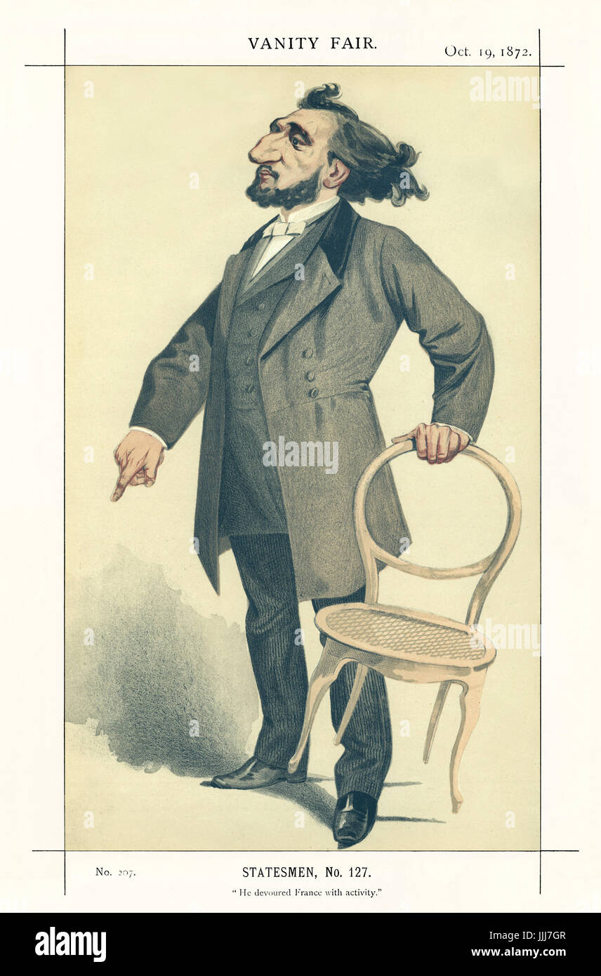 Léon Gambetta - portrait debout. Vanity Fair caricature de Montbard (de son vrai nom Charles Auguste Loye, 1841-1905). Sous-titre suivant "tatesmen, No 127 : Il dévorait la France avec l'activité", datée du 19 octobre 1872. LG : homme d'État français qui a pris de l'importance au cours de la guerre franco-allemande : 2 avril 1838 - 31 décembre 1882. Banque D'Images