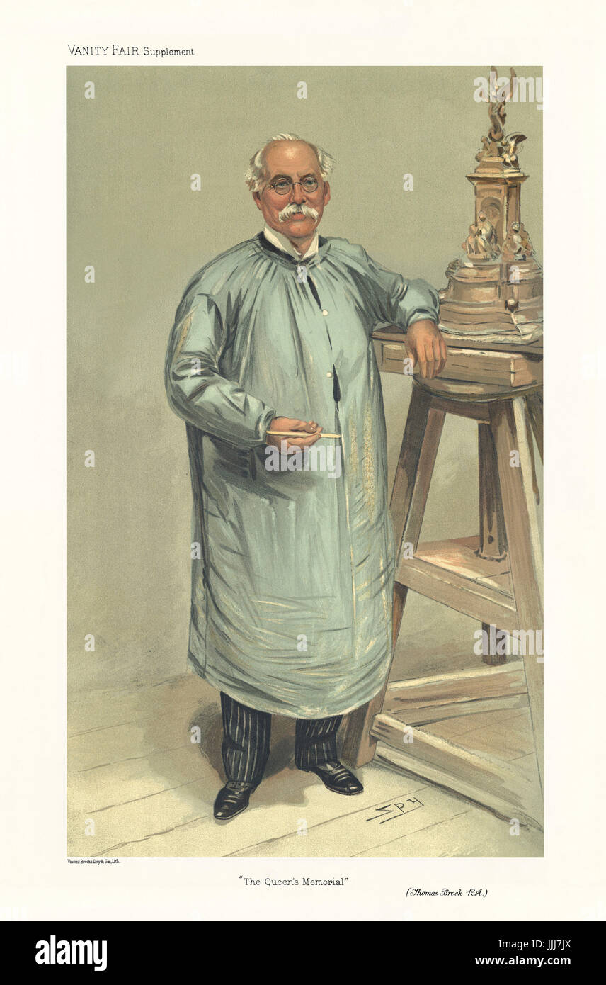 Thomas Brock - portrait. Vanity Fair caricature de Spy (De son vrai nom Sir Leslie Matthew Ward, 21 novembre 1851 - 15 mai 1922). Sous-titre suivant 'The Queen's Memorial', en date du 21 septembre 1905. TB : sculpteur anglais : 1 mars 1847 - 22 août 1922. Banque D'Images