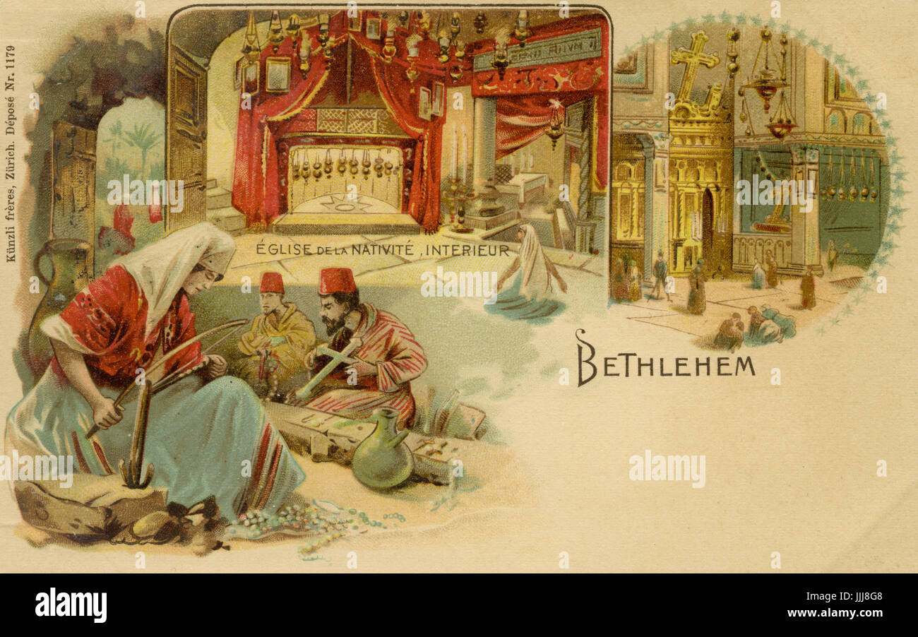 Bethléem, intérieur de l'église de la Nativité, fin du 19e / début 20e siècle carte postale Banque D'Images