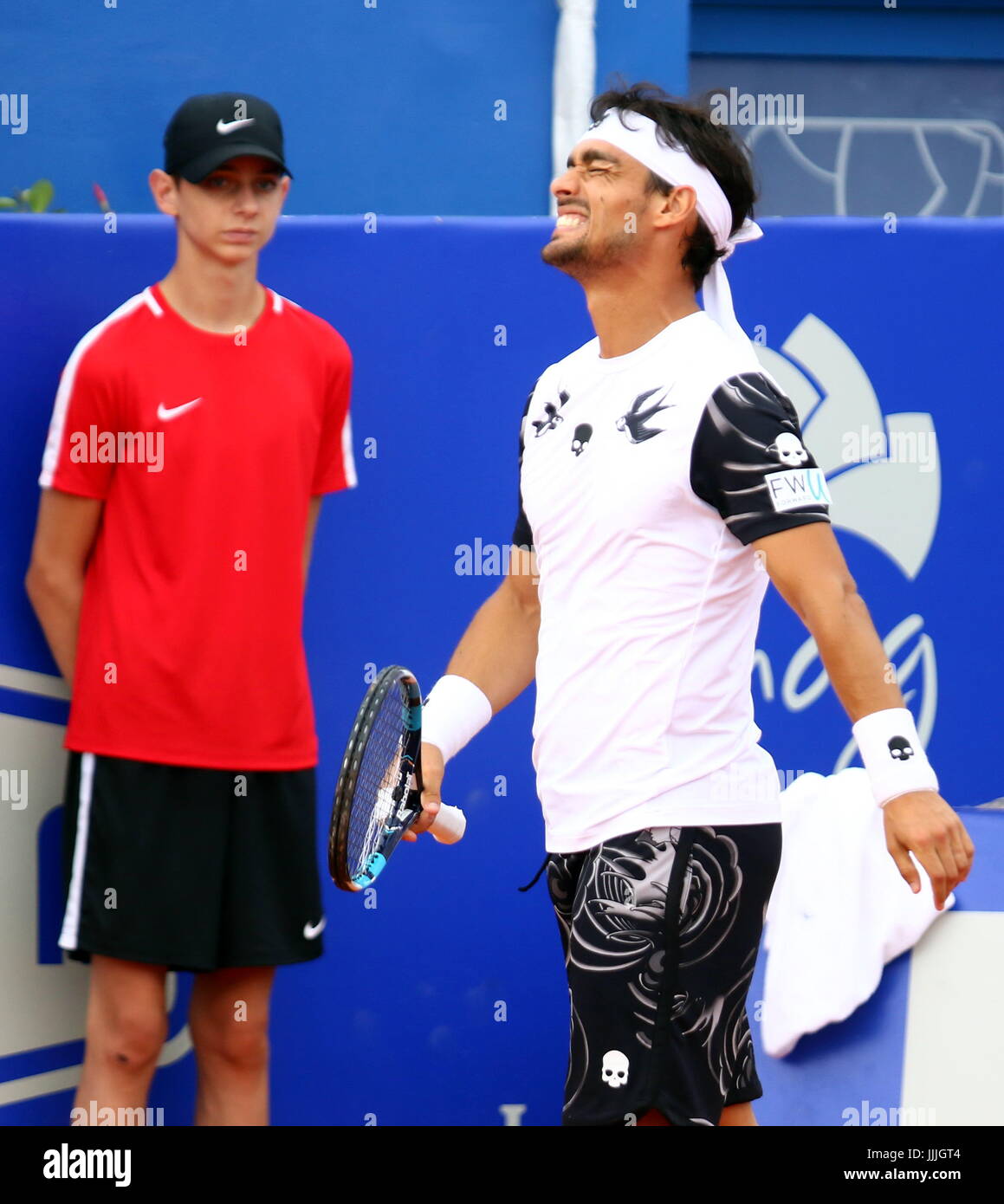 Umag, Croatie. Jul 20, 2017. Fabio Fognini de l'Italie réagit au cours du match Fognini v l'éjecteur à la 28e ATP Umag Croatie Plava laguna au tournoi à la Goran Ivanisevic, stade ATP le 20 juillet 2017 à Umag. Credit : Andrea Spinelli/Alamy Live News Banque D'Images