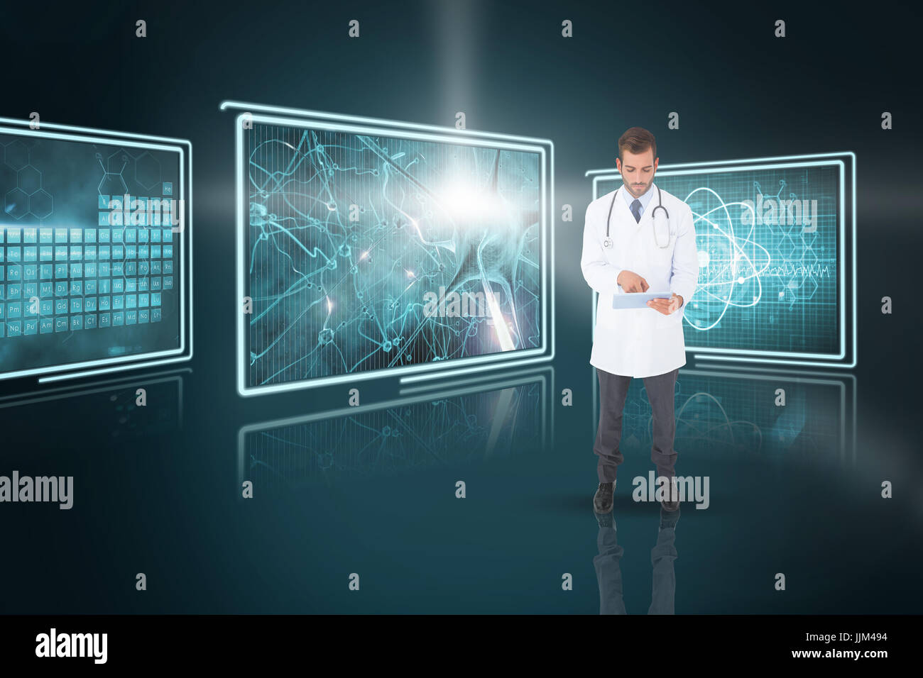 Image 3D composite de handsome doctor using tablet pc Banque D'Images