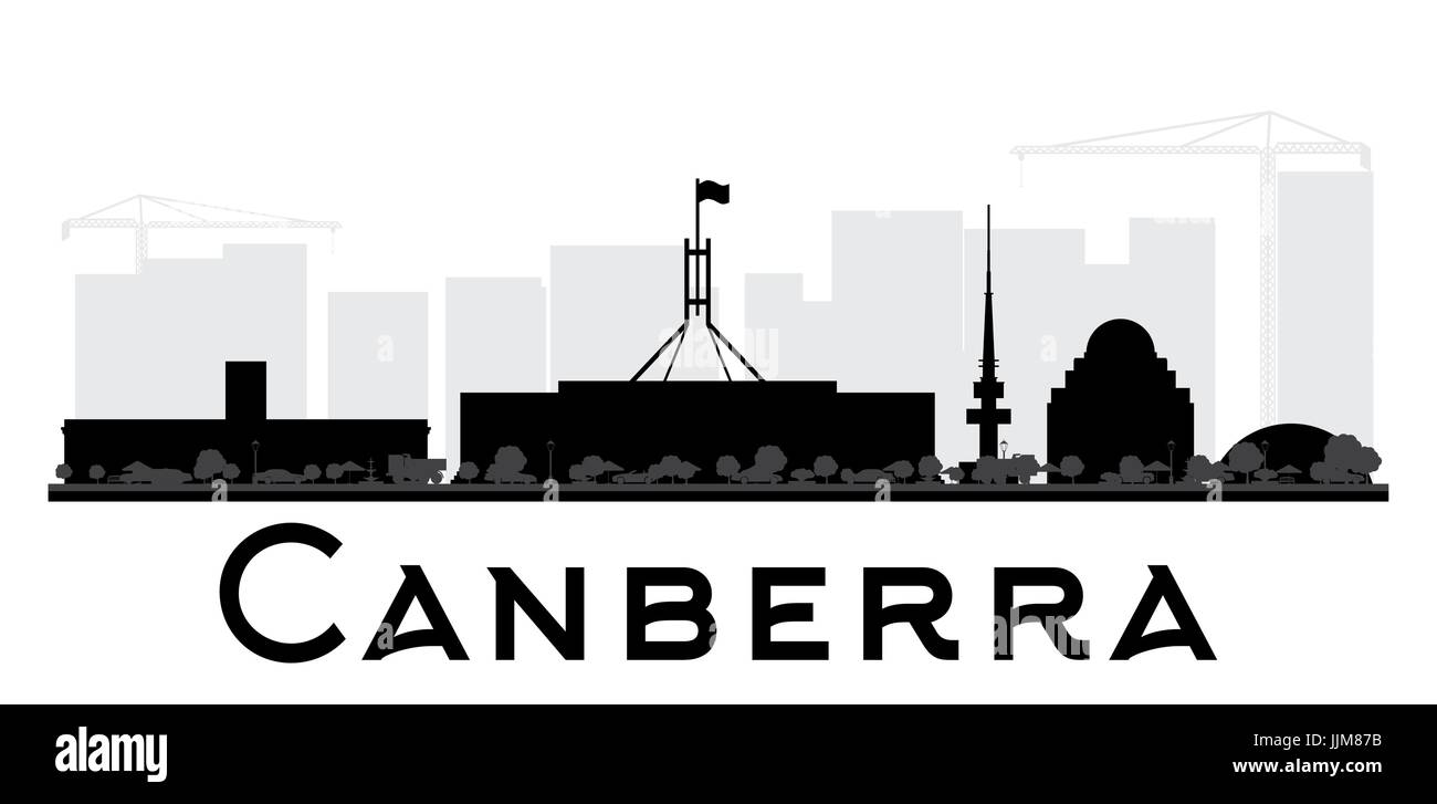 Canberra city skyline silhouette noir et blanc. vector illustration. simple télévision concept pour tourisme présentation, bannière, un placard ou un site web. Illustration de Vecteur