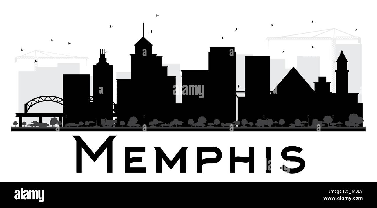Memphis city skyline silhouette noir et blanc. vector illustration. simple télévision concept pour tourisme présentation, bannière, un placard ou un site web. Illustration de Vecteur