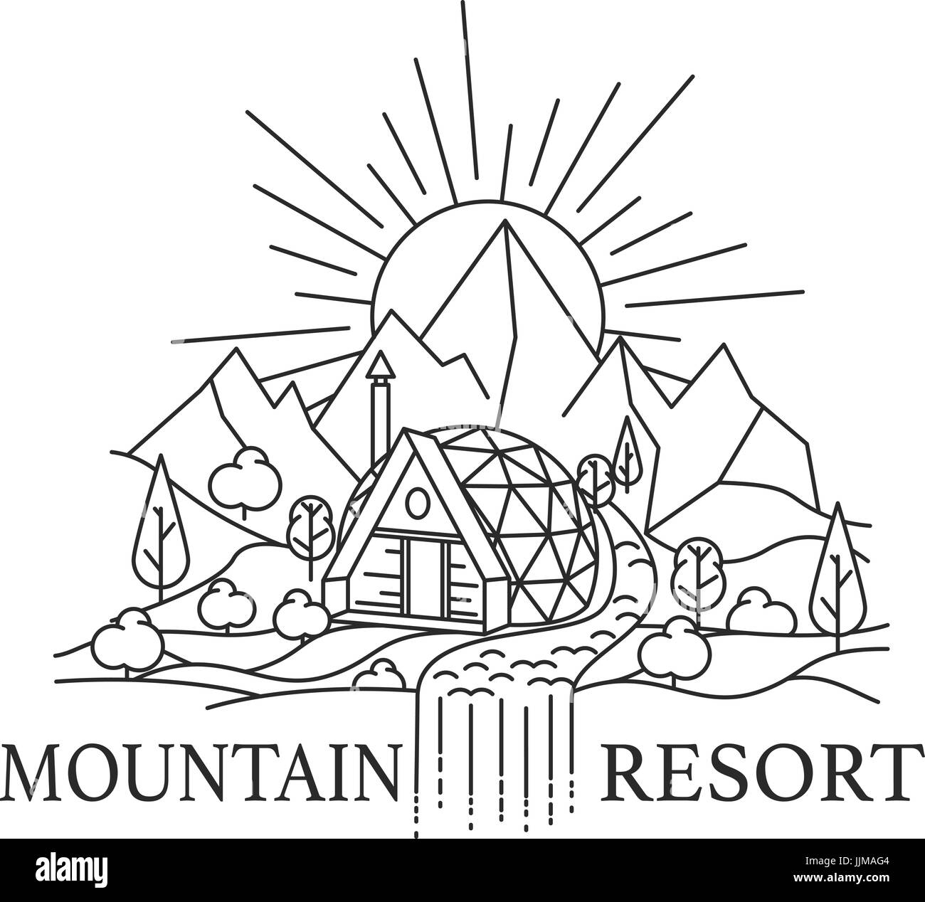 Paysage de montagne avec Dome house Illustration de Vecteur