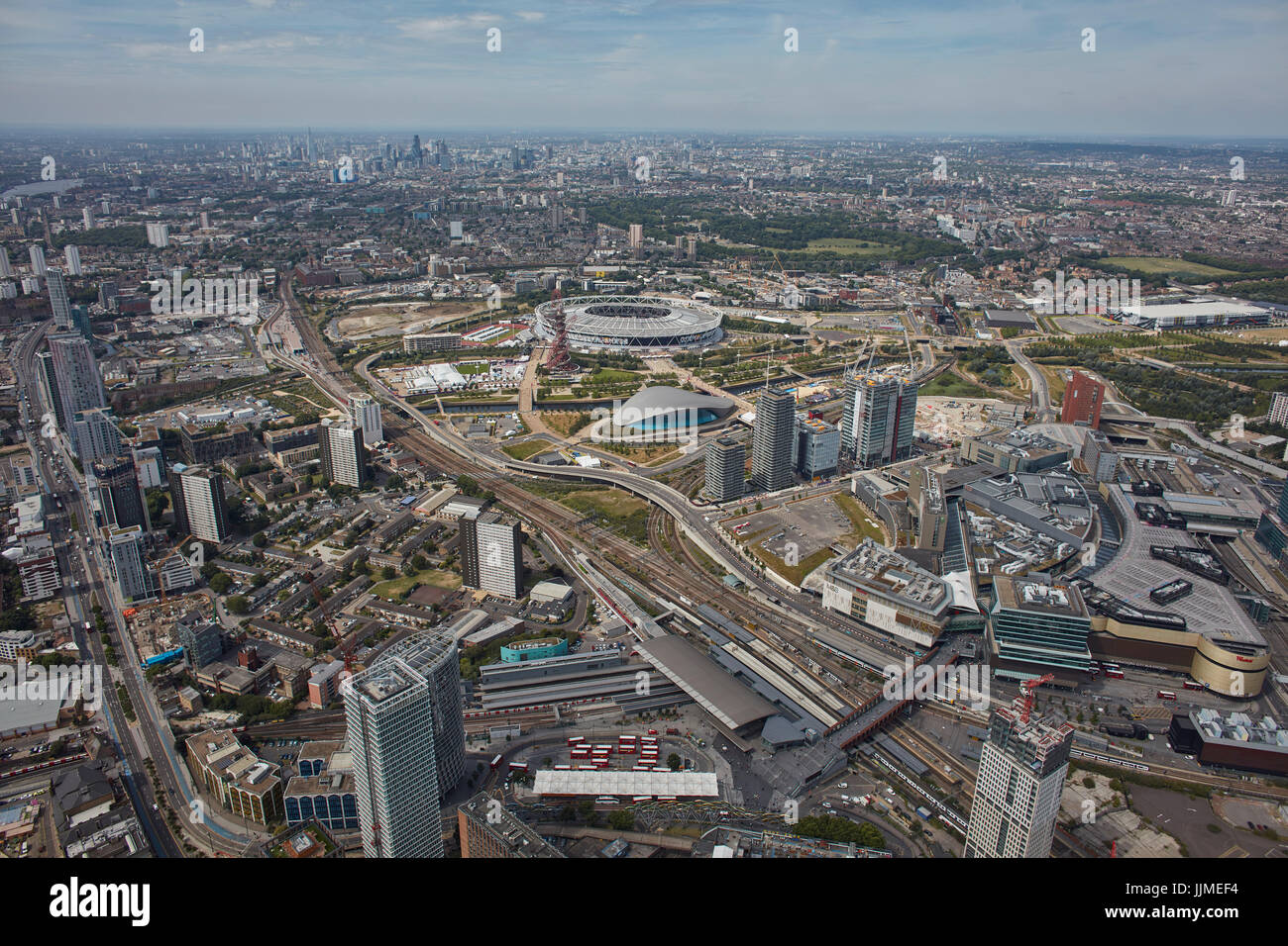 Une vue aérienne du Queen Elizabeth Olympic Park, Stratford, London Banque D'Images