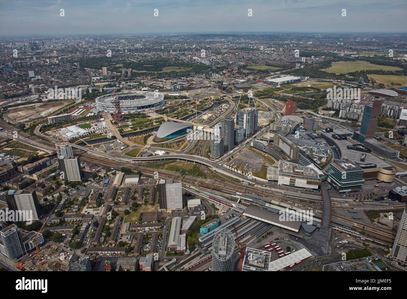 Une vue aérienne du Queen Elizabeth Olympic Park, Stratford, London Banque D'Images