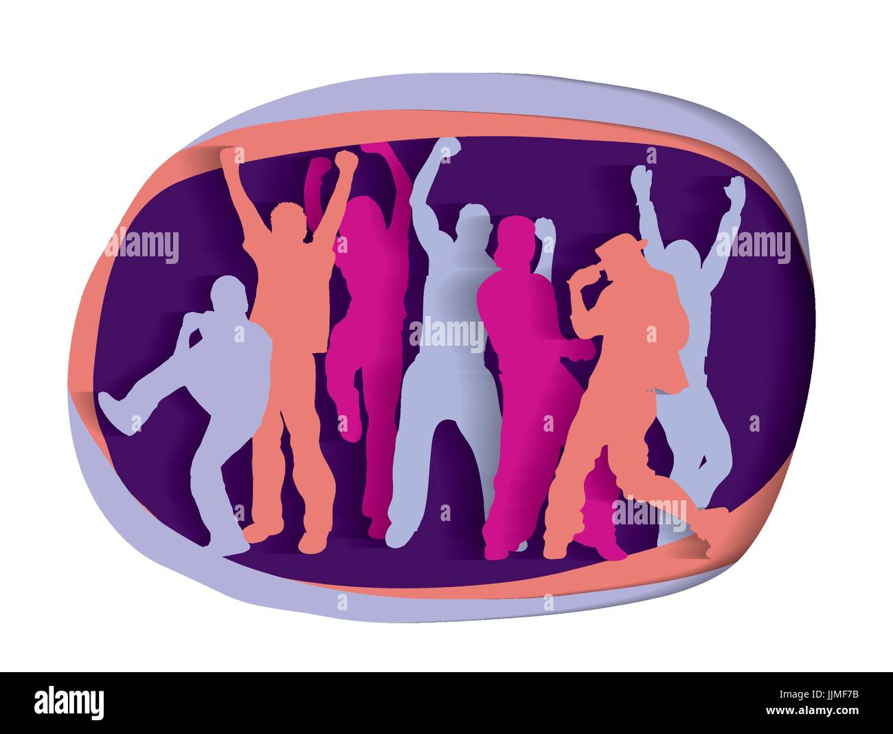 Happy active party people silhouette découpée Illustration de Vecteur