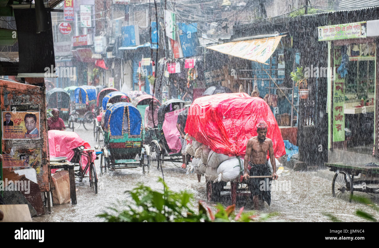 Les pousse-pousse dans la mousson, Dhaka, Bangladesh Banque D'Images