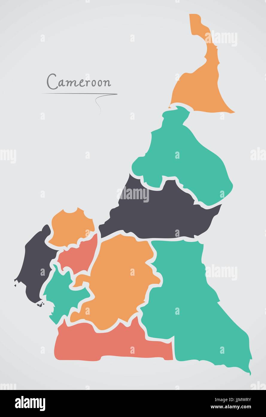 Carte du Cameroun avec les états et les formes rondes modernes Illustration de Vecteur
