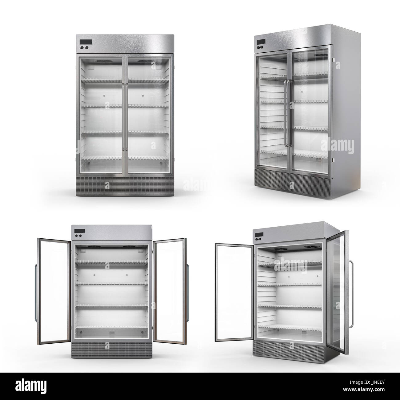Le rendu 3D commercial acier inoxydable réfrigérateur avec portes en verre transparent Banque D'Images