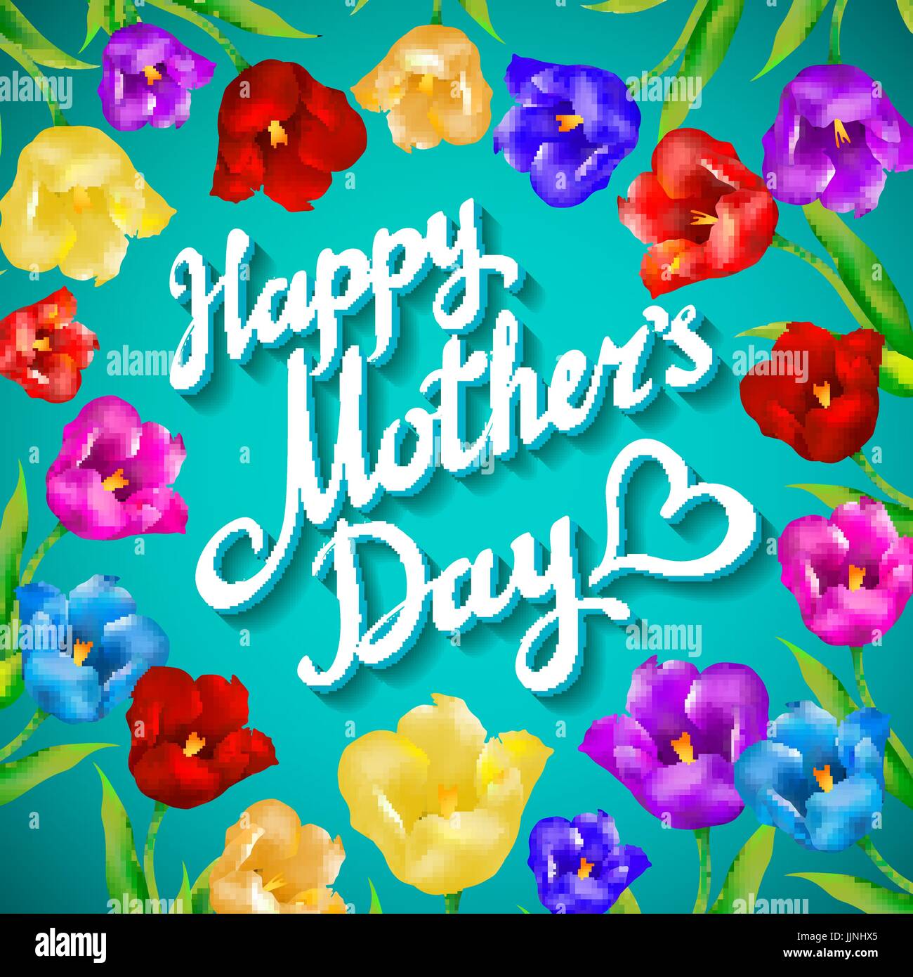 Tulipes colorées sur fond bleu turquoise avec message d'accueil. happy Mother's Day background. vector art Illustration de Vecteur