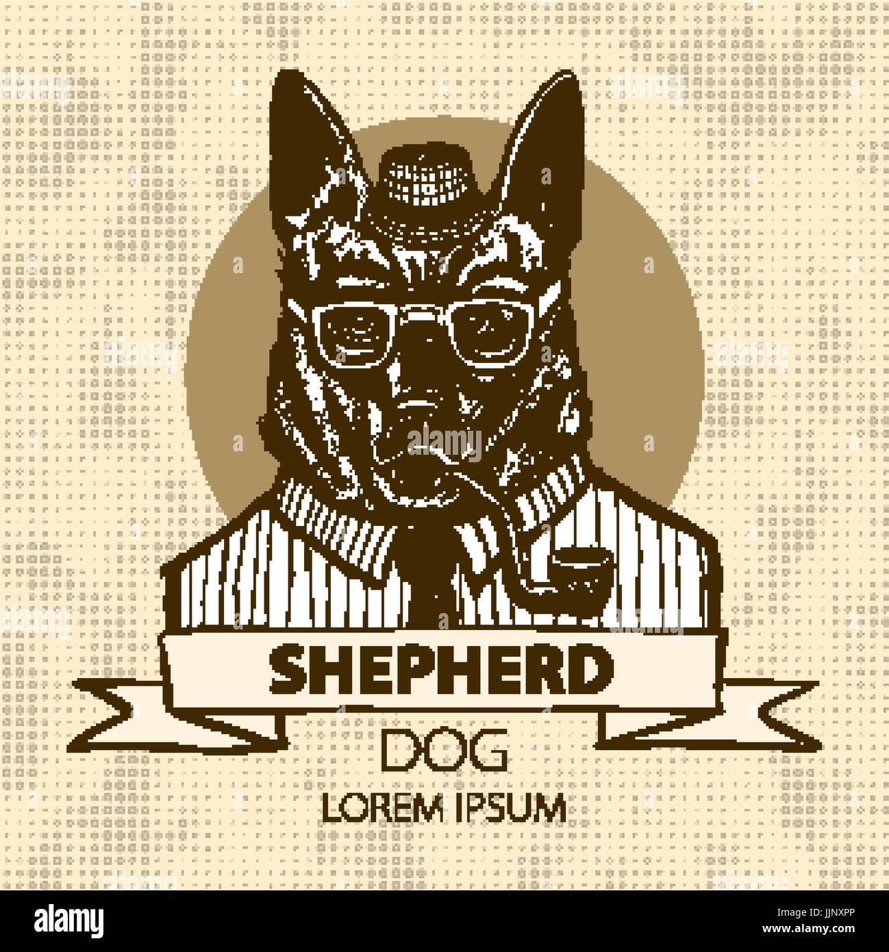 Chien Berger Allemand hipster fume une pipe dans une coiffe Illustration vectoriel Illustration de Vecteur