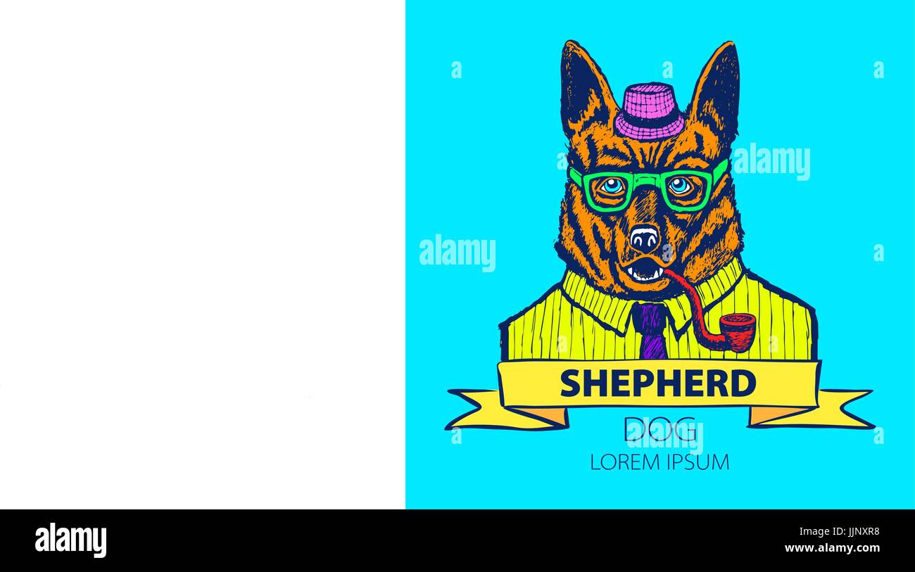 Portrait de berger allemand. Illustration dessinée à la main, de couleur numérique art vectoriel. Illustration de Vecteur