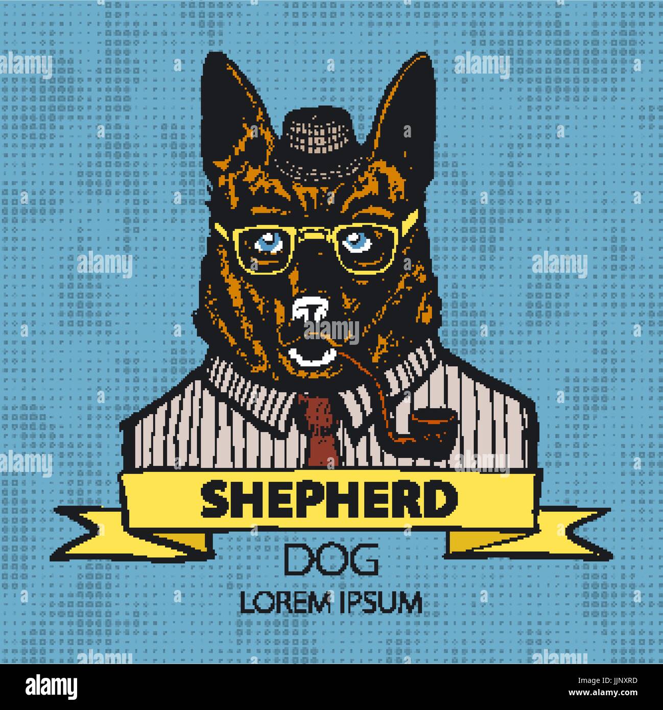 Portrait de berger allemand. Illustration dessinée à la main, de couleur numérique art vectoriel. Illustration de Vecteur