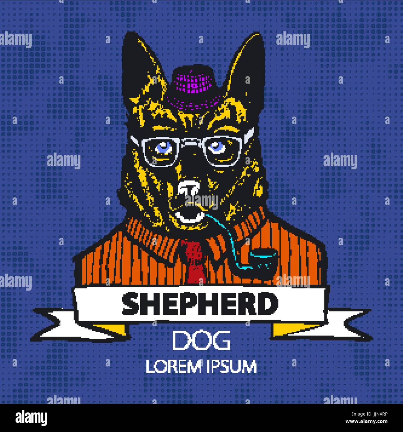 Portrait de berger allemand. Illustration dessinée à la main, de couleur numérique art vectoriel. Illustration de Vecteur