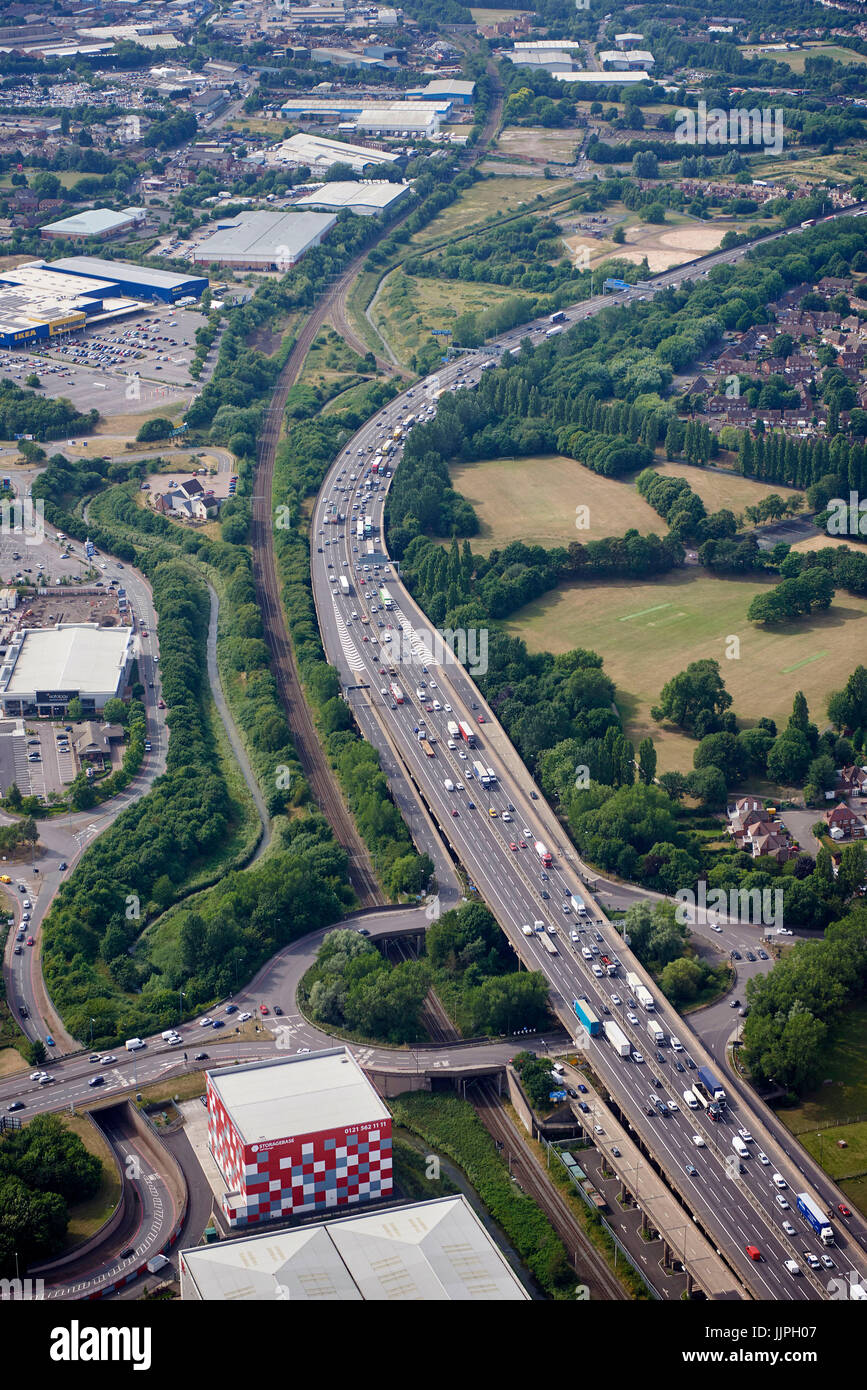 Vue aérienne de l'autoroute M6, West Midlands, Royaume-Uni Banque D'Images