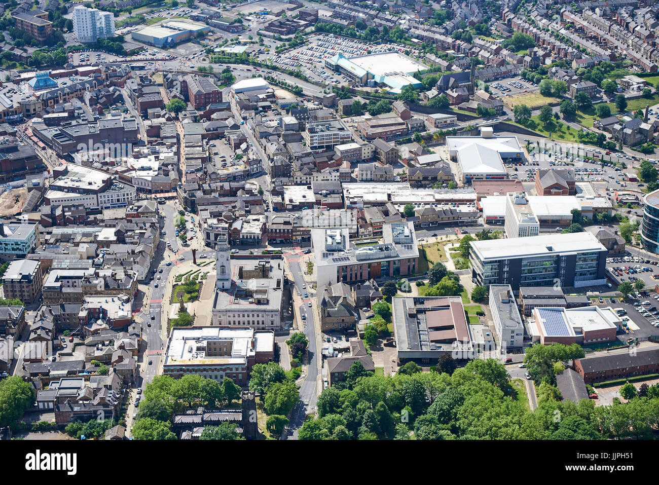 Barnsley centre ville de l'air, civic trimestre dominant, South Yorkshire, dans le Nord de l'Angleterre, Royaume-Uni Banque D'Images