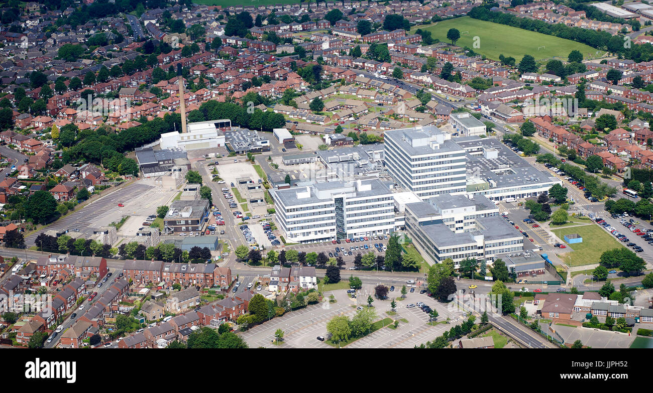 Une vue aérienne de l'hôpital de Barnsley, dans le Yorkshire du Sud, du nord de l'Angleterre Banque D'Images
