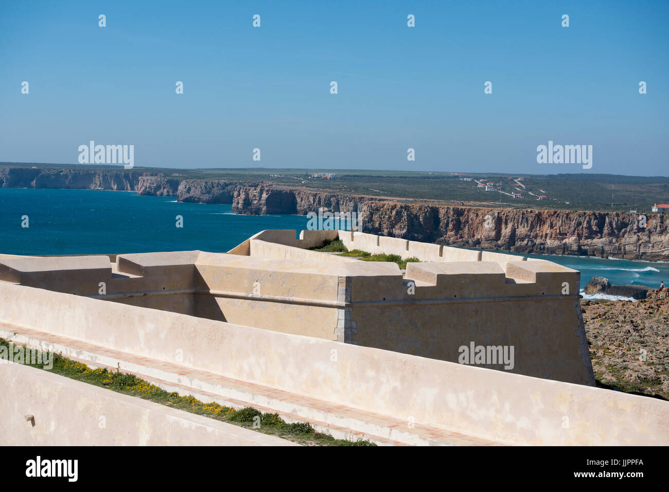 La Fortaleza de Sagres à la Ponta de Sagres au Cabo de Sao Vicente, près de la ville de Sagres, à l'Algarve du Portugal en Europe. Banque D'Images