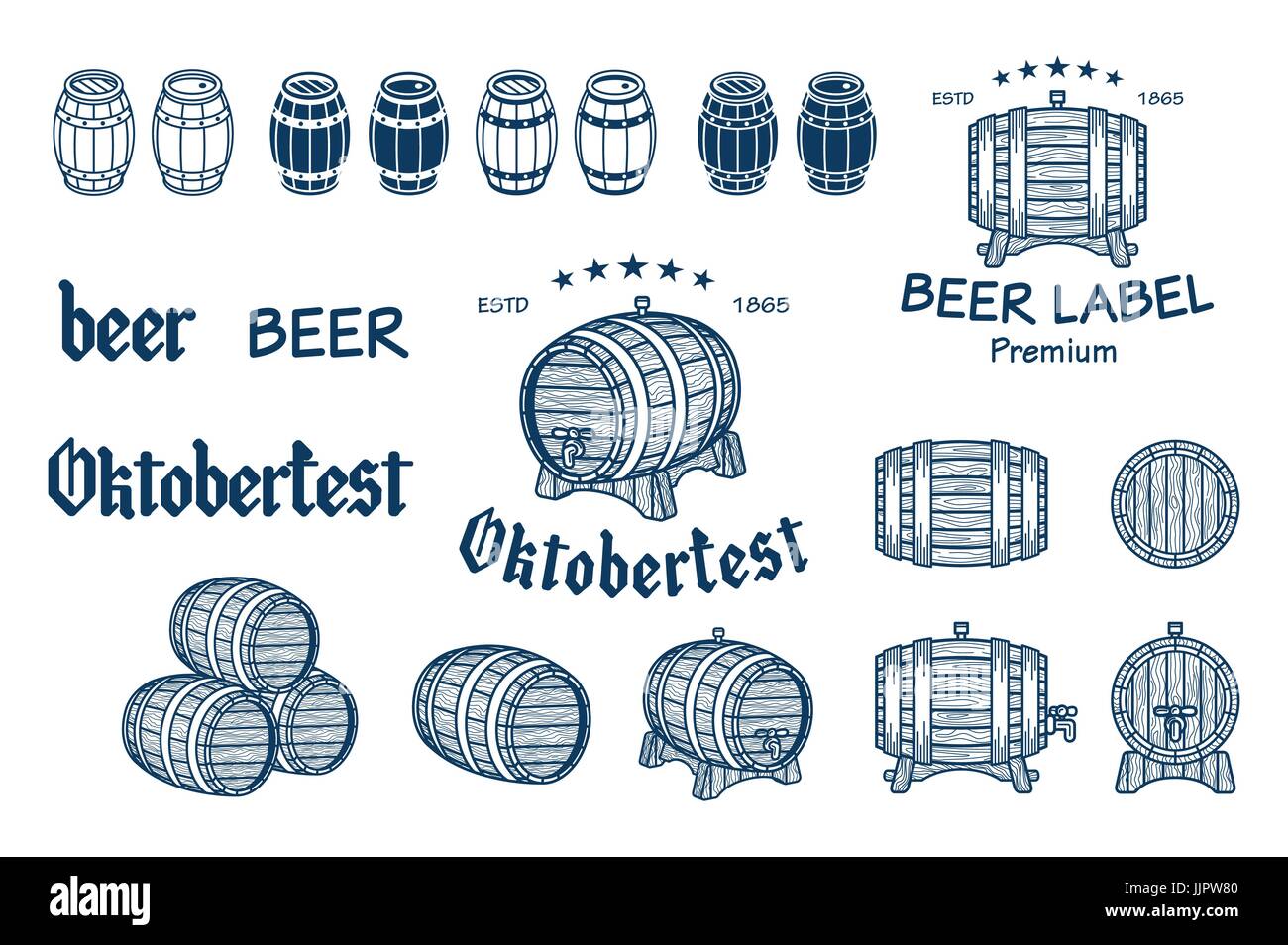 Vector set de barils dans un style vintage. Collection de barils sur un fond blanc - stock vector art. Illustration de Vecteur