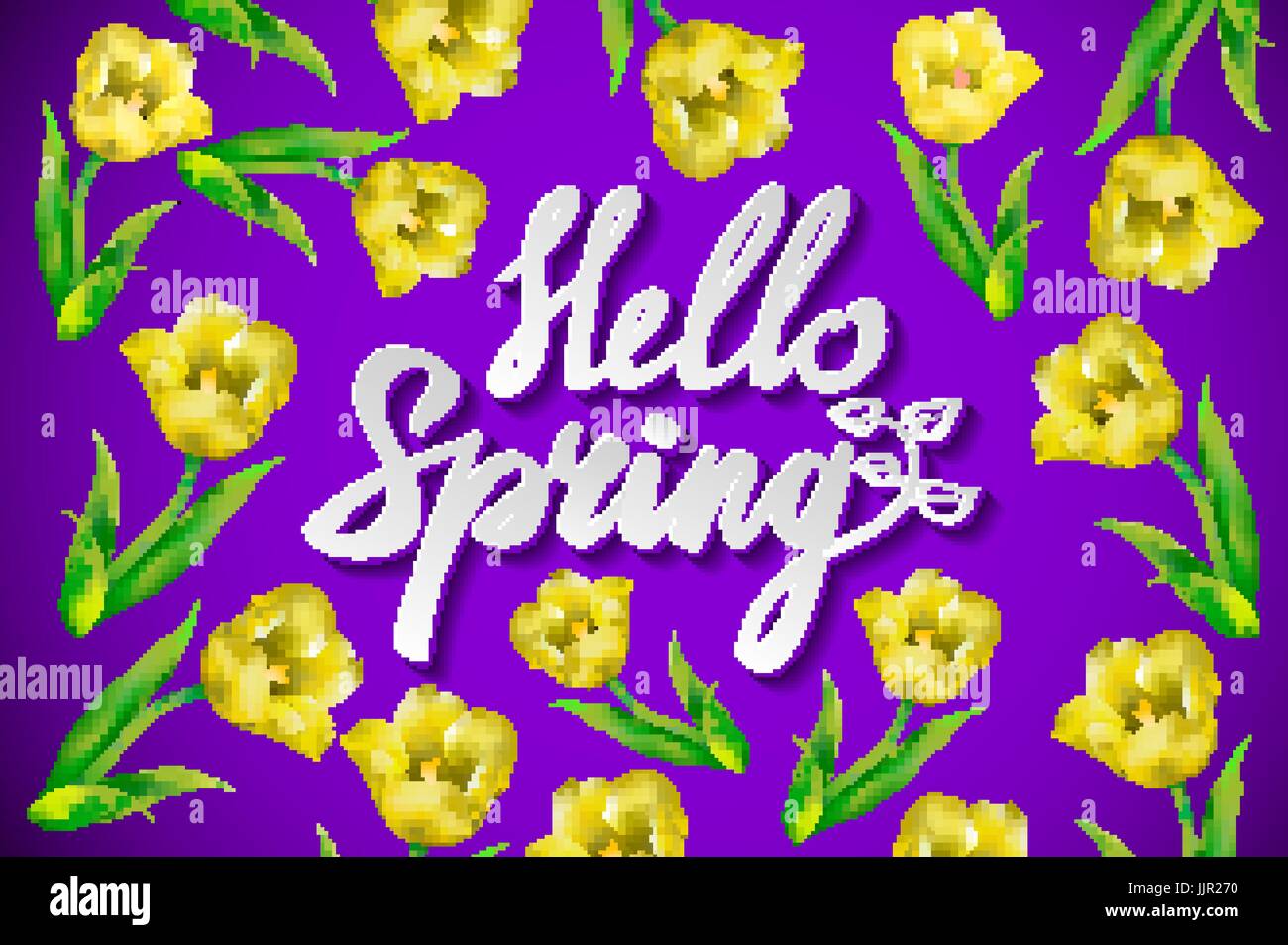 Hand Drawn Printemps Citation Inspirante Bonjour Printemps Saison De L Amour Plume Et Encre Calligraphie Peint Pinceau Lettres Violet Sur Fond Violet Et Bl Image Vectorielle Stock Alamy