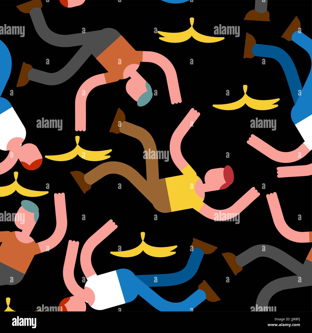 Tomber sur une banane. Sur fond de peau de banane. guy face l'ornement. Homme est tombé de la texture Illustration de Vecteur