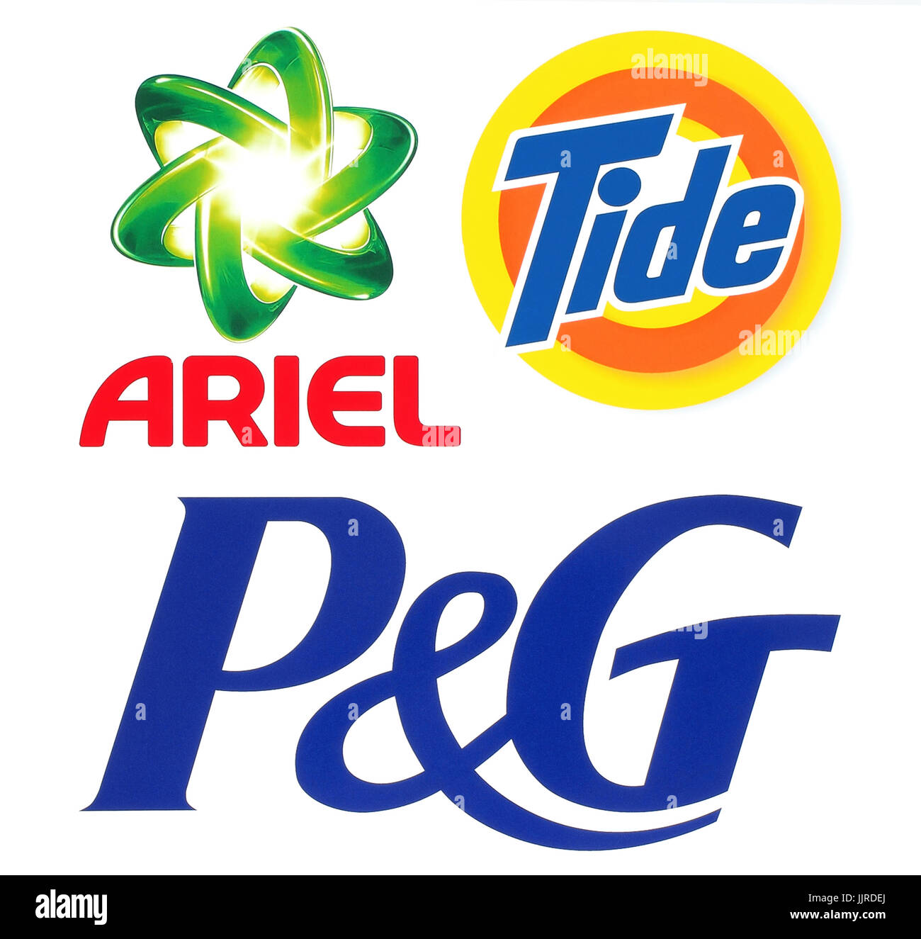 Kiev, Ukraine - 15 novembre 2016 : Collection de marques populaires logos imprimés sur du papier : Procter & Gamble, Ariel et Tide Banque D'Images