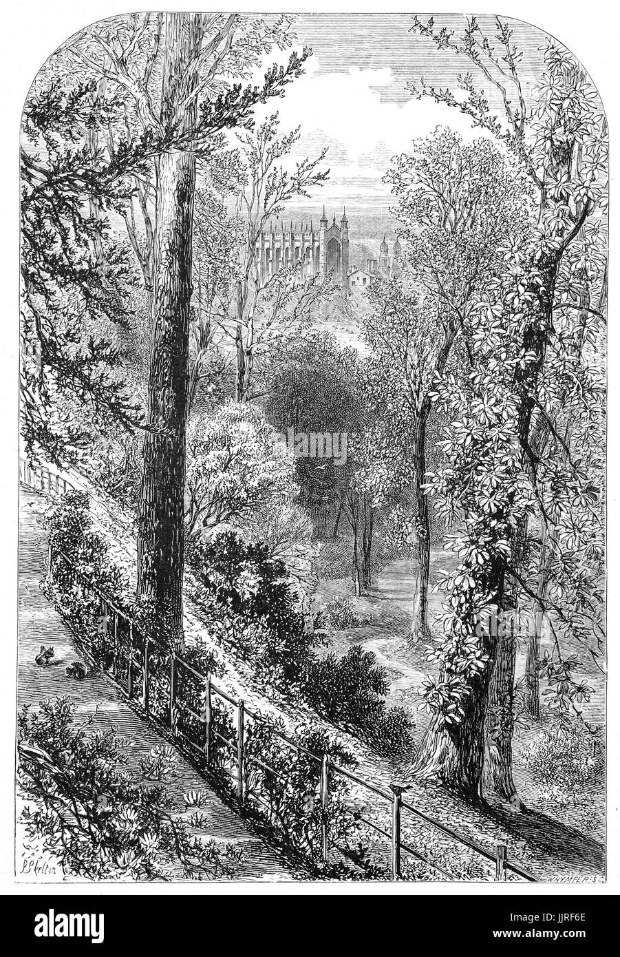 1870 : les pentes : le château de Windsor est placé sur le sommet d'une falaise de craie qui s'élève presque brusquement de la rive sud de la Tamise jusqu'à une hauteur de 100 ft et iis protégés par facile de défendre les pentes. Le Château de Windsor, Berkshire, Angleterre Banque D'Images