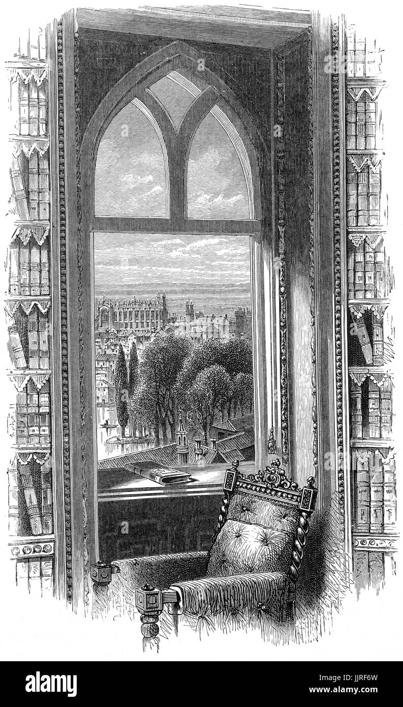 1870 : la Chapelle St George et le château de Windsor, vu de la fenêtre de la bibliothèque. Windsor, Berkshire, Angleterre Banque D'Images