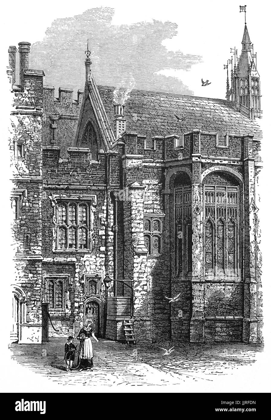 1870 : Le College Hall au Eton College, un internat pour garçons indépendante fondée en 1440 par le Roi Henry VI comme 'le King's College Notre Dame de l'Eton en plus Wyndsor', Eton, Berkshire, près de Windsor, en Angleterre. Banque D'Images