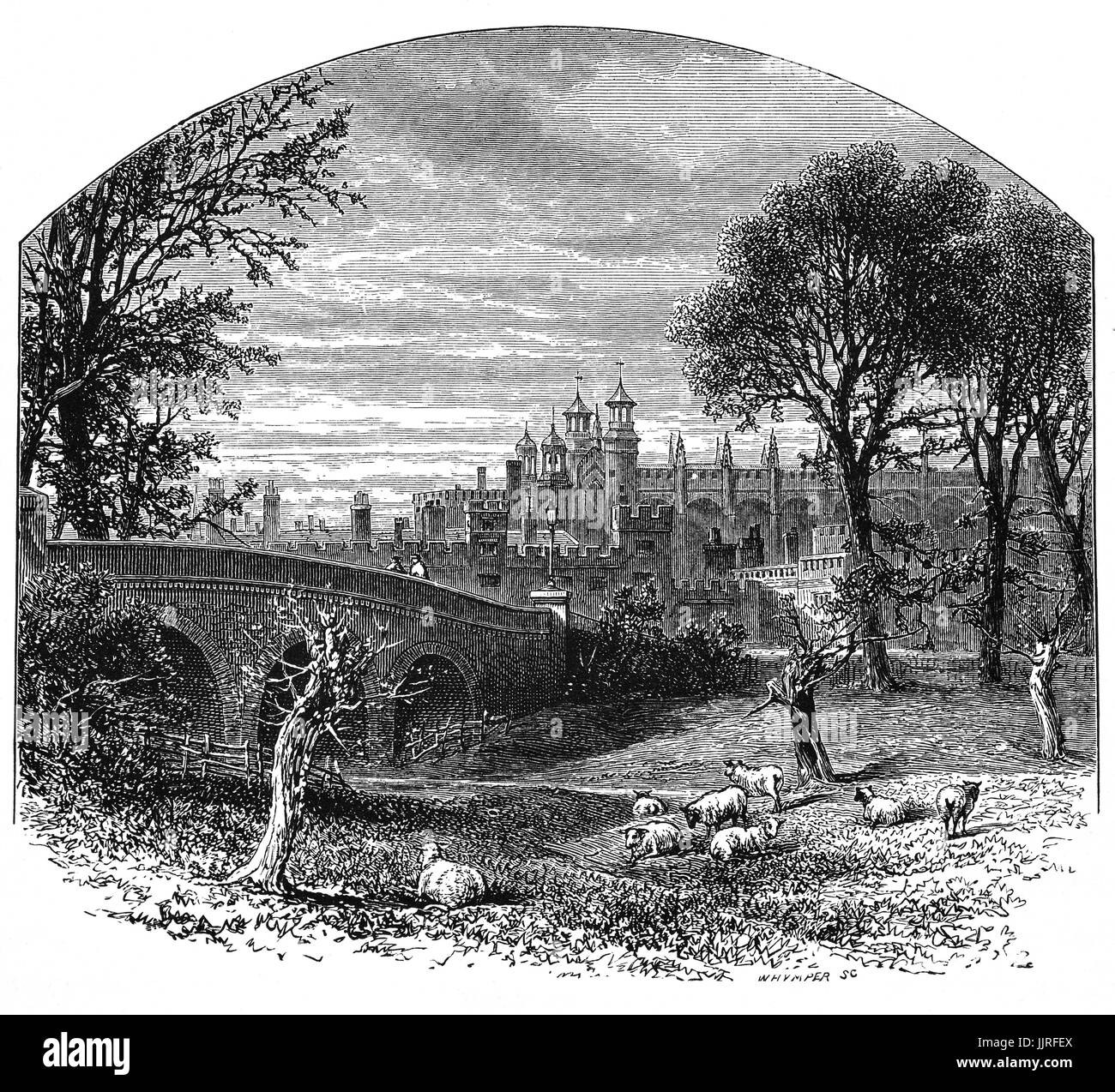 1870 : vu de la route de Slough, Eton College, un internat pour garçons indépendante fondée en 1440 par le Roi Henry VI comme 'le King's College Notre Dame de l'Eton en plus Wyndsor', Eton, Berkshire, près de Windsor, en Angleterre. Banque D'Images