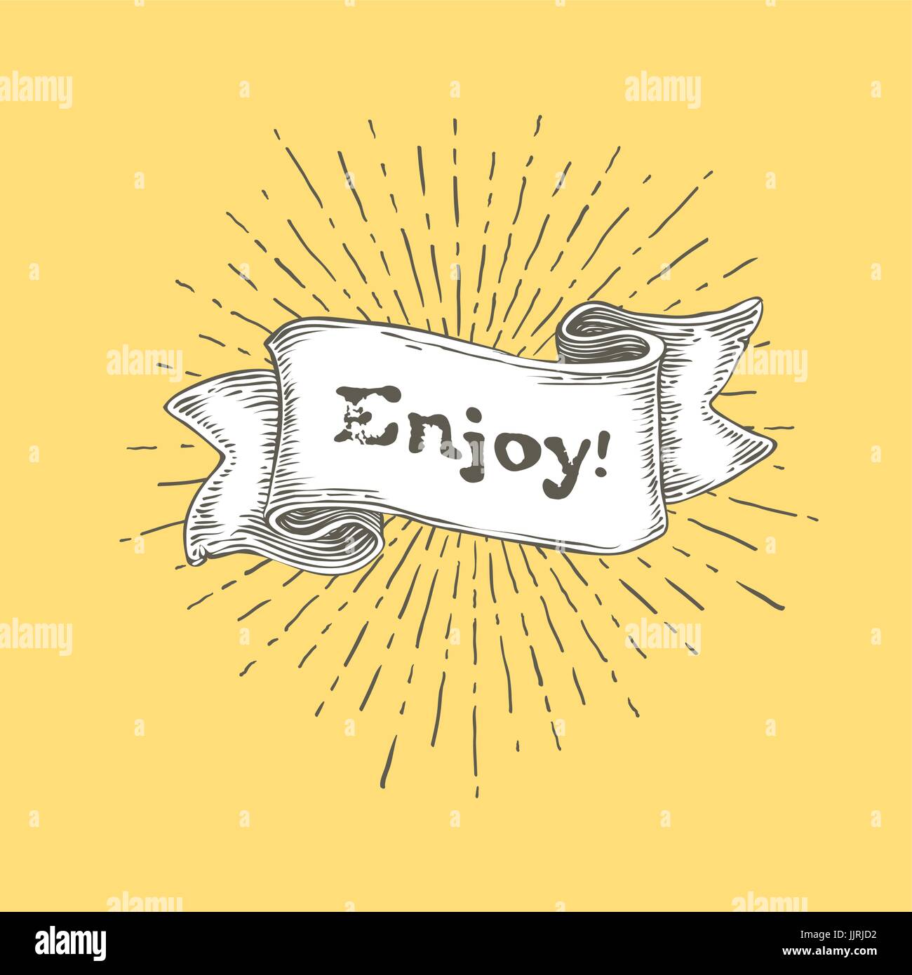 Profiter. Ruban Vintage Bannière avec texte 'profiter' et soleil. Retro design dessiné à la main sur fond jaune. Vector Illustration Illustration de Vecteur