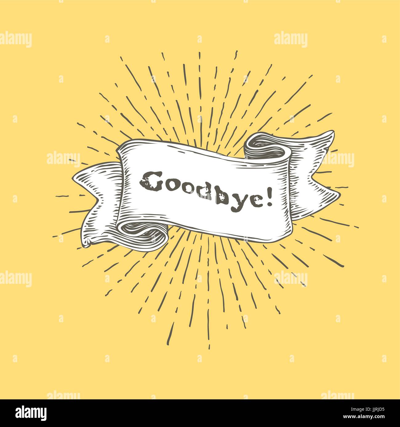 Au revoir. Ruban Vintage Bannière avec texte 'au revoir' Et les raies. Retro design dessiné à la main sur fond jaune. Vector Illustration Illustration de Vecteur